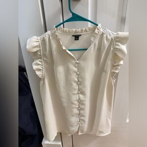 Ann Taylor Cream Ruffle Sleeve Blouse